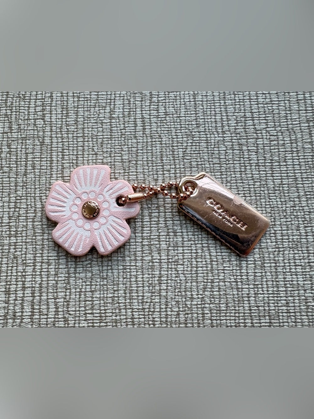 NWOT COACH Pink Leather Tea Rose Rose Gold Hang Tag Hangtag Mini Charm Fob
